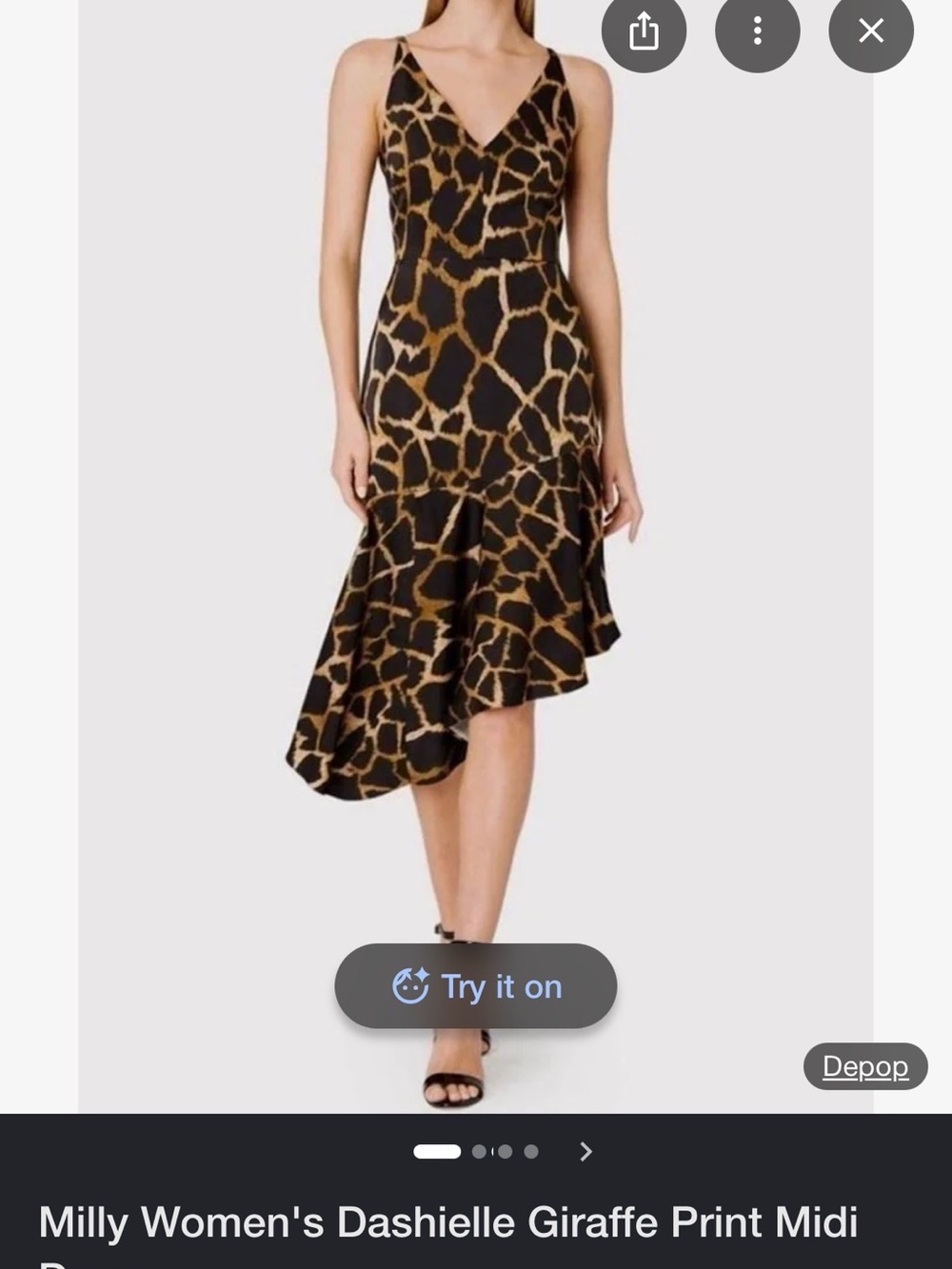 Milly Giraffe-Print Midi Dress in Black and Brown